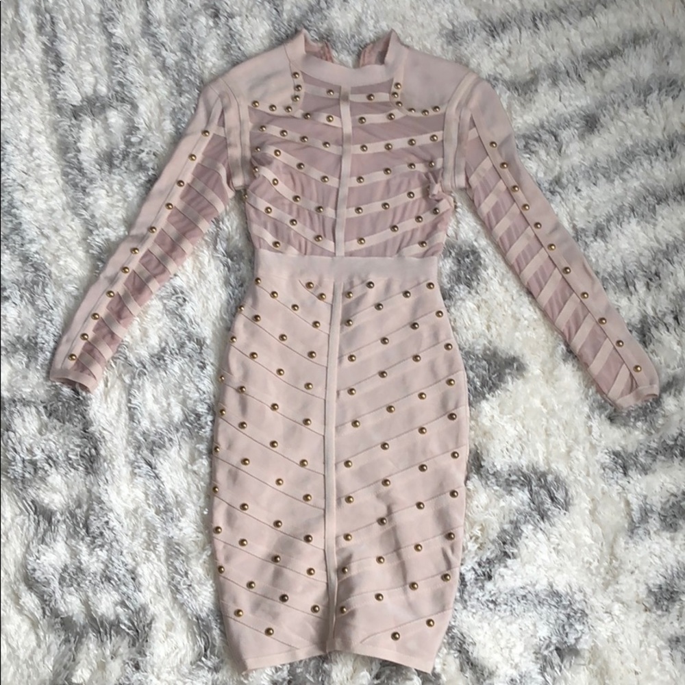 Studded pale pink bondage dress